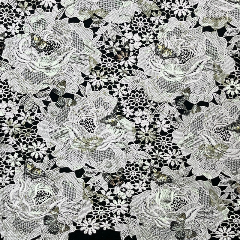 Garden Tapestry Heavyweight Water-Soluble Embroidered & Printed Lace – Floral Print & Embroidery Fabric