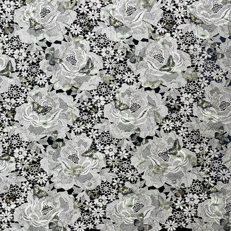 Garden Tapestry Heavyweight Water-Soluble Embroidered & Printed Lace – Floral Print & Embroidery Fabric