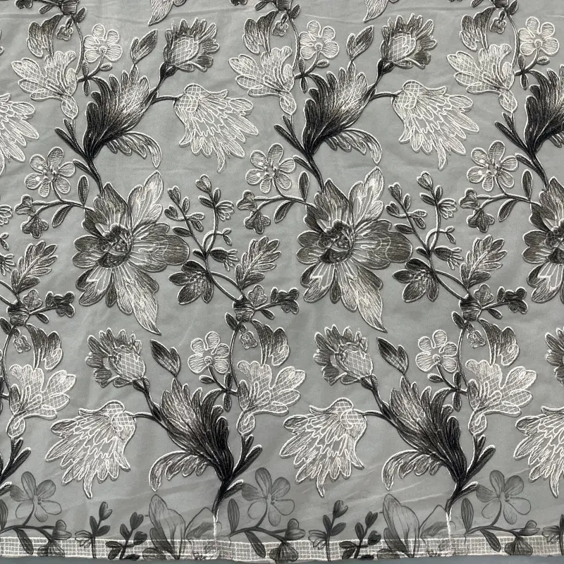 Shadow Garden Embroidered Print Lace – Floral Lace Embroidery Fabric