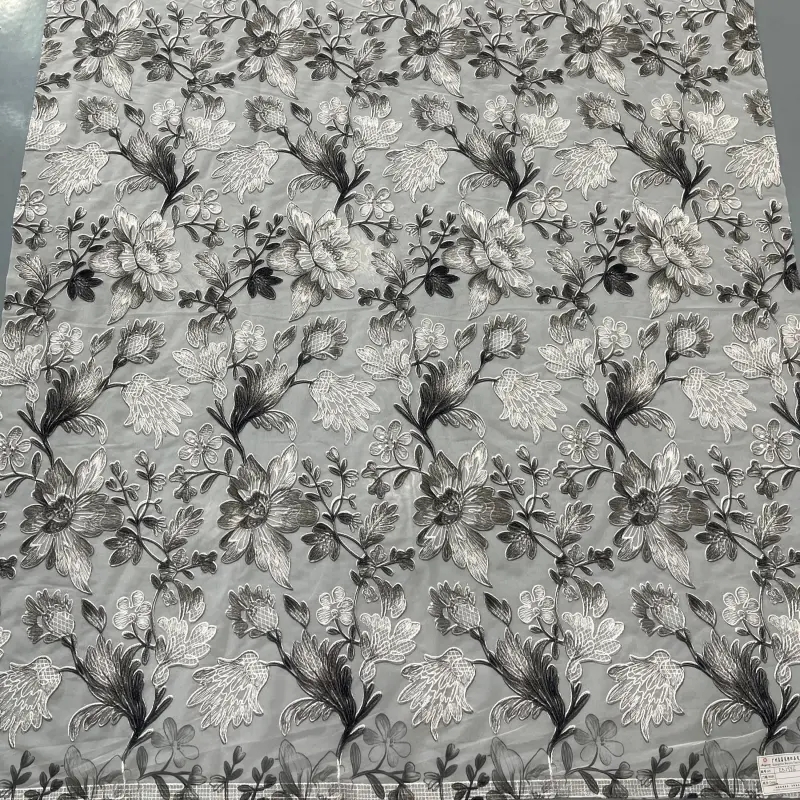 Shadow Garden Embroidered Print Lace – Floral Lace Embroidery Fabric