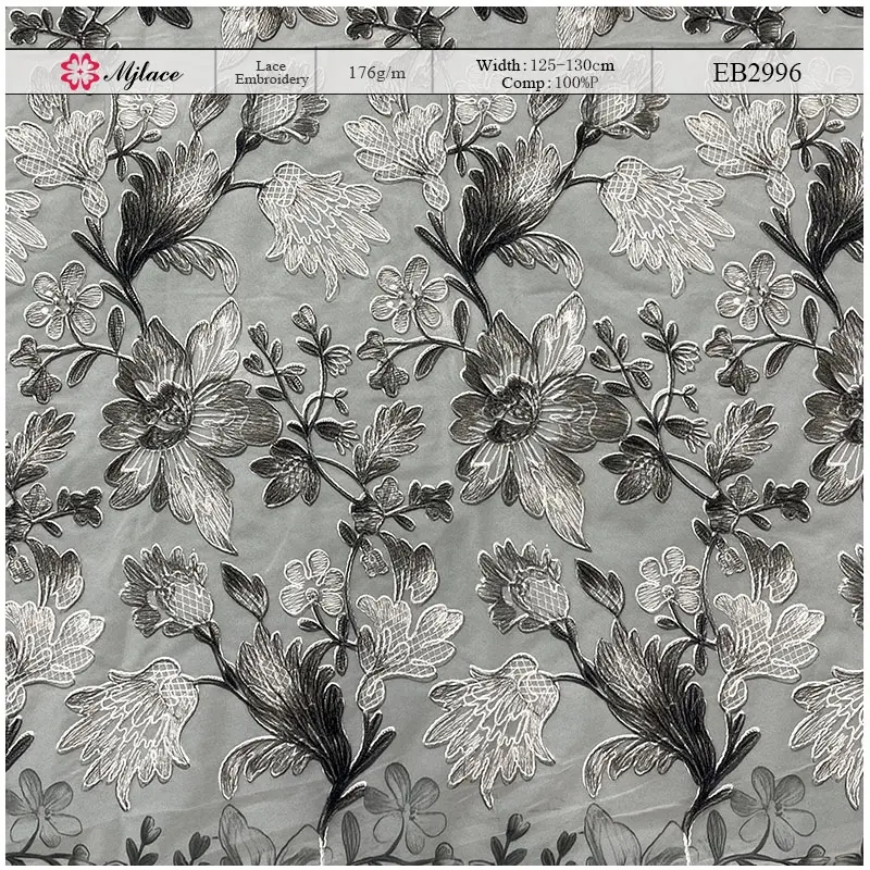 Shadow Garden Embroidered Print Lace – Floral Lace Embroidery Fabric