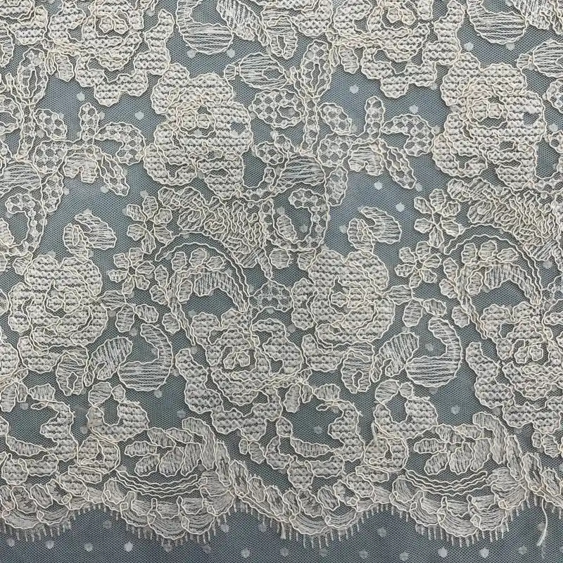 Ivory Rose Cord Embroidery Lace – Floral Eyelash Lace Fabric