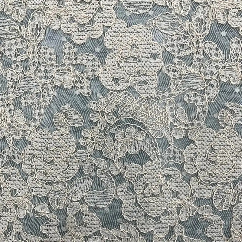 Ivory Rose Cord Embroidery Lace – Floral Eyelash Lace Fabric