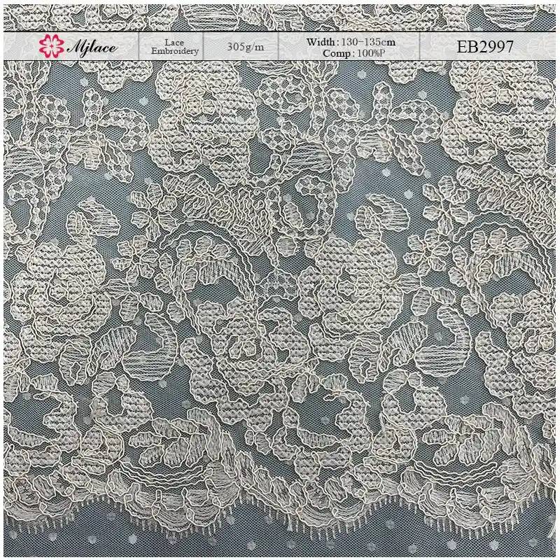 Ivory Rose Cord Embroidery Lace – Floral Eyelash Lace Fabric