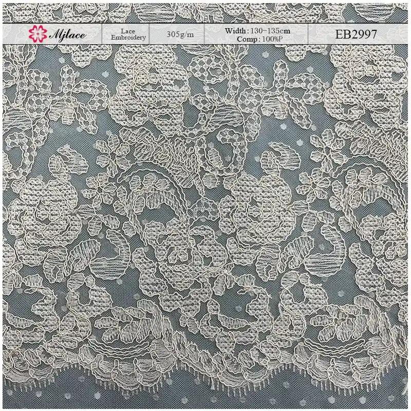 Ivory Rose Cord Embroidery Lace – Floral Eyelash Lace Fabric