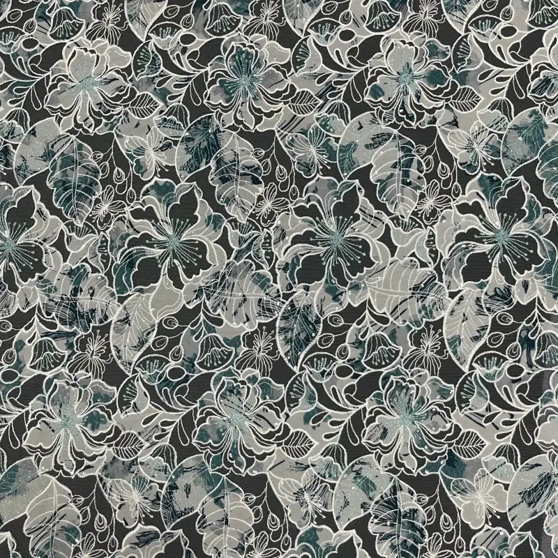 Garden Lumière Printed Laser Embroidered Lace — Floral Sequin Embellished Fabric