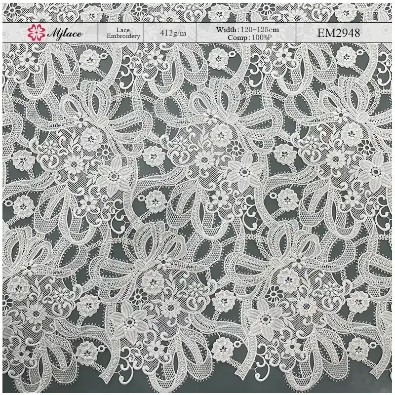 Ribbon Garden Water-Soluble Embroidered Lace – Ribbon Floral Embroidered Lace Fabric