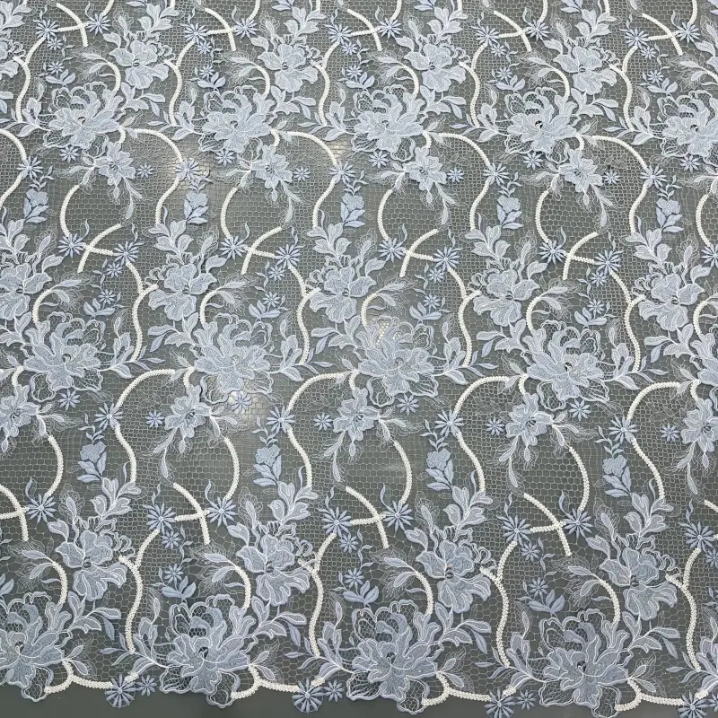 Frosted Garden Multi-Color Water-Soluble Embroidered Lace – Multi-Color Floral Embroidery Lace Fabric