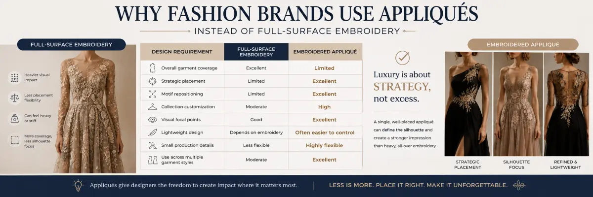 Applique vs full-surface embroidery