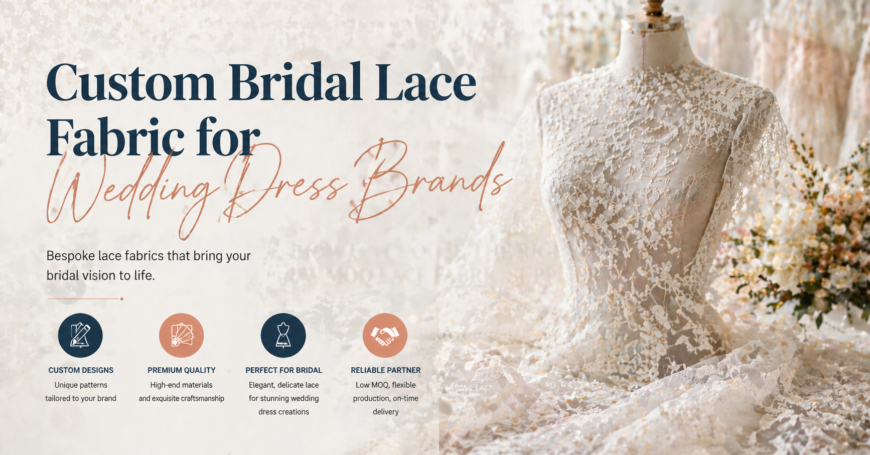 Custom Bridal Lace Fabric for Wedding Dress Brands