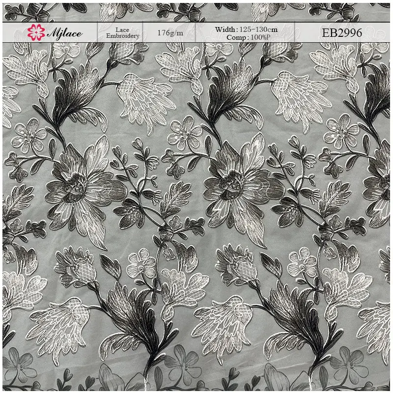 Shadow Garden Embroidered Print Lace – Floral Lace Embroidery Fabric
