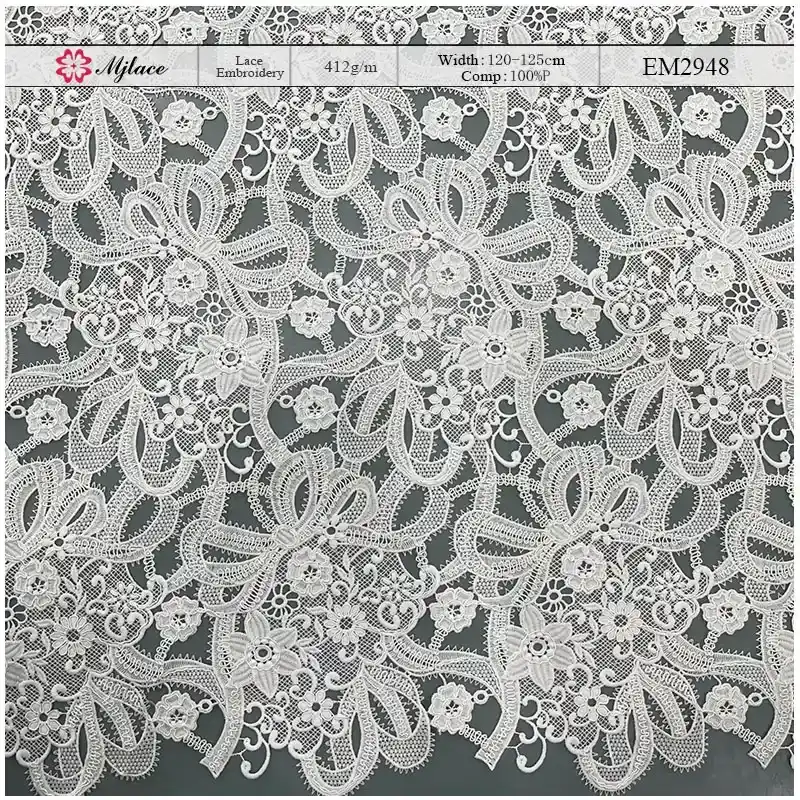 Ribbon Garden Water-Soluble Embroidered Lace – Ribbon Floral Embroidered Lace Fabric