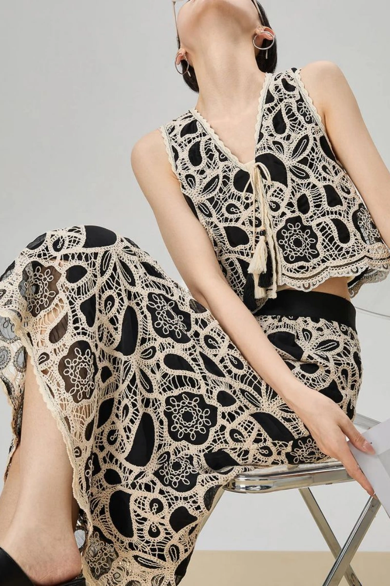 geometric lace fabric fashion outfit