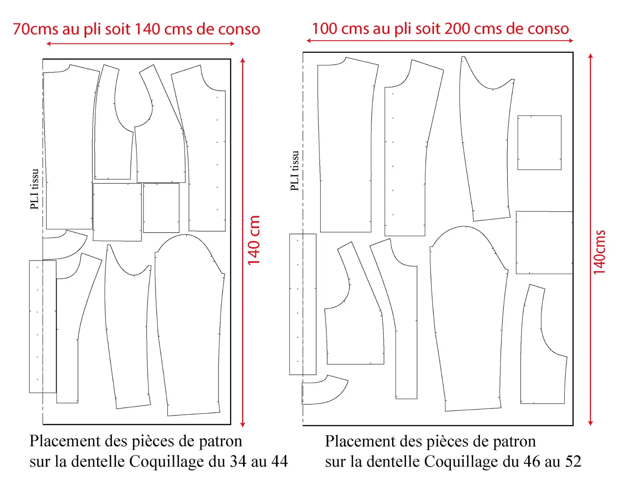 Floral lace motif placement and cutting layout