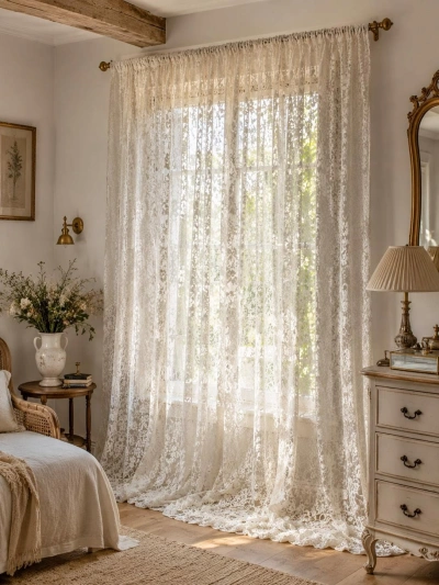 lace curtain in bedroom window light