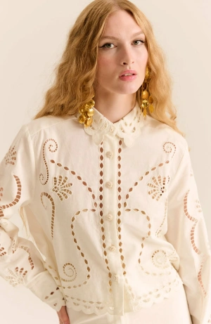 white cutwork embroidered blouse