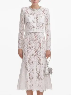 white floral lace midi dress